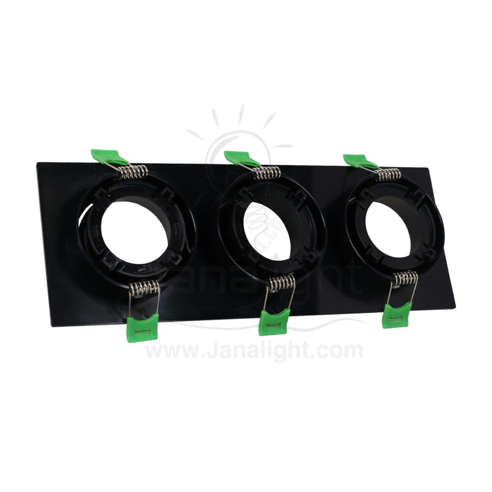 سبوت لايت فارغ متحرك مستطيل 3 عين بلاستك اسود جنى لايت JN407 Triple square black Spotlight frame